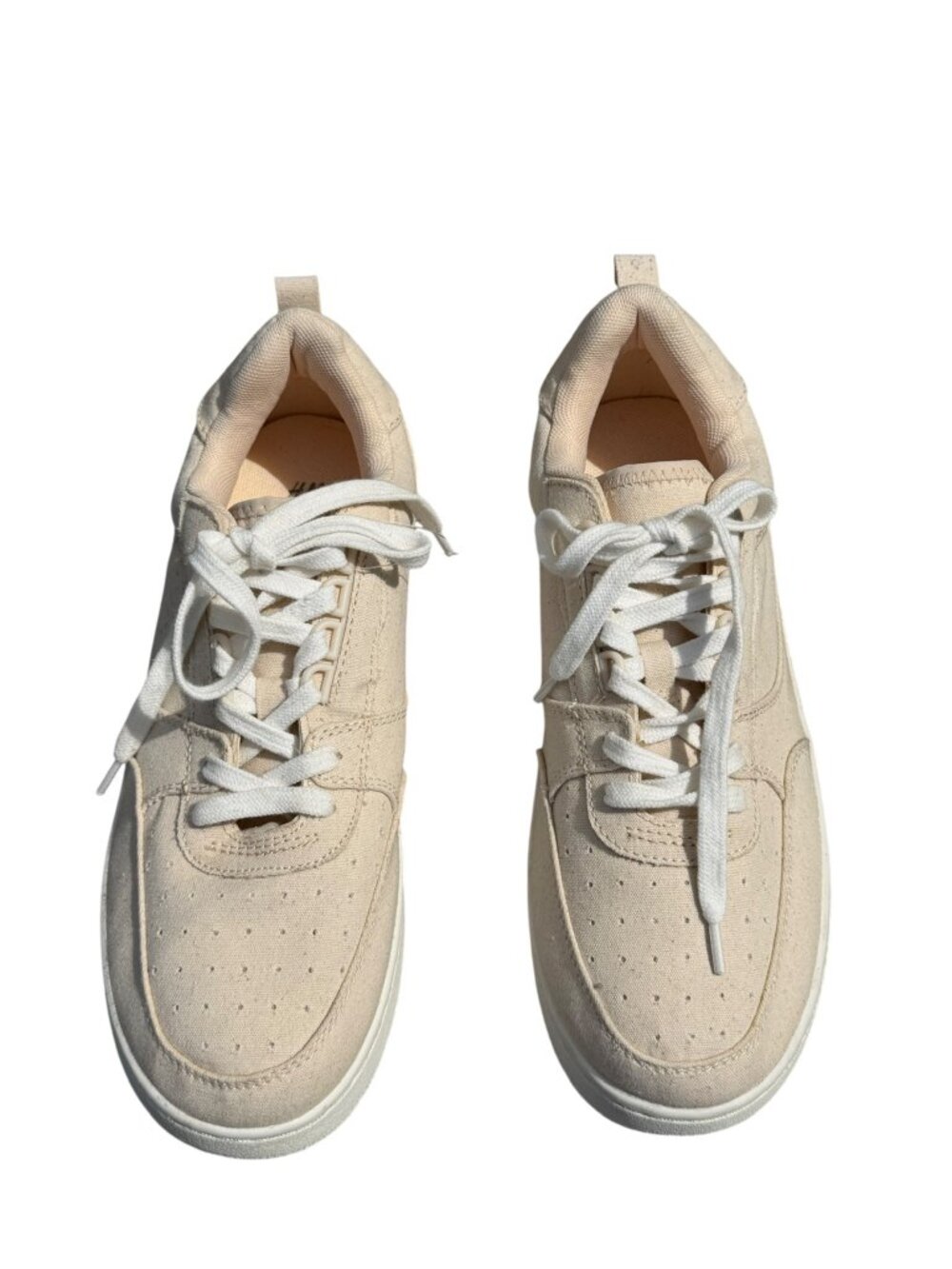 H&M Beige Canvas Court Sneakers | Minimalist Low Top | Size 9 / EU 40 | New